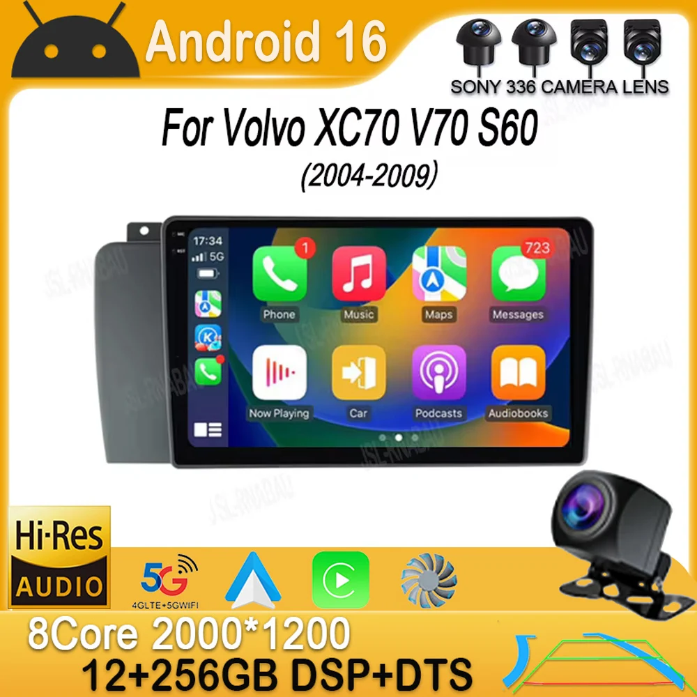 Android 16 Carplay Car Radio For Volvo XC70 V70 S60 2004 2005 2006 2007 2008 2009 Multimedia Video Player GPS 4G DSP Stereo 2din