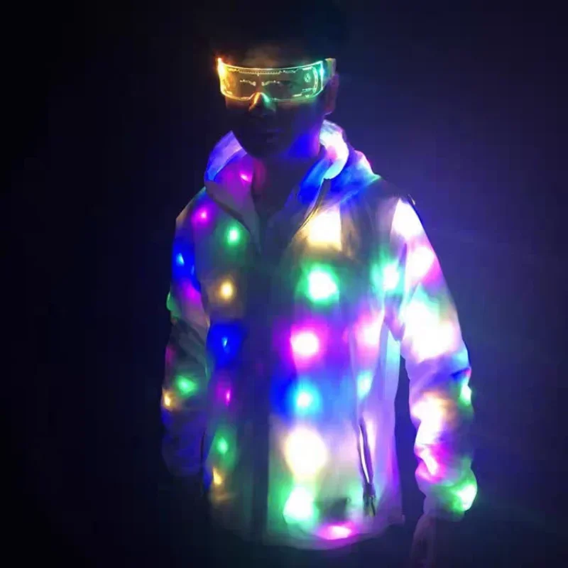 LED Luminous Glasses Couple Carnival Pants Party Xmas Fancy Dress Set with Multi Color Flash Lights for Rave Prefermence Costume