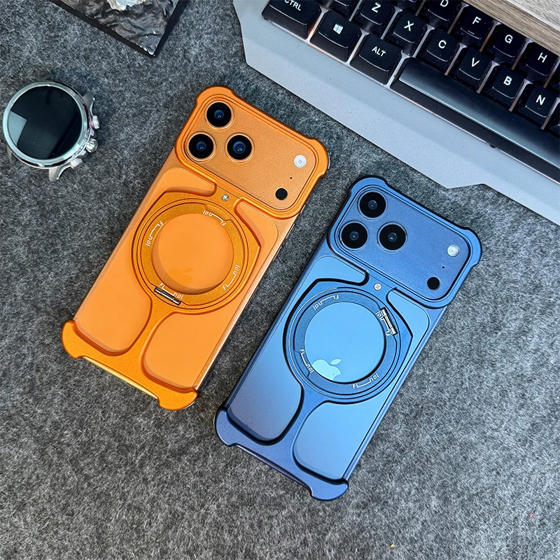 

Aluminum Frameless Phone Case, Suitable For IPhone 17 16 15 14 13 Promax Magnetic Rotating Bracket Protective Cover