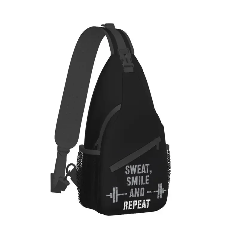 Fashion Sweat Smile And Repeat Gym Sport Crossbody Sling Backpack Men Bodybuilding Workout Quote Shoulder Chest Bags for Hiking