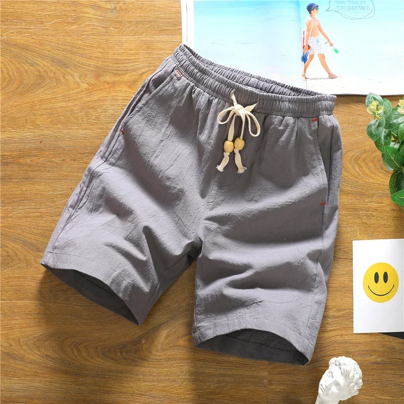 Pantalones cortos Capris de algodón y cáñamo para hombre, Shorts delgados e informales, holgados y grandes, Verano