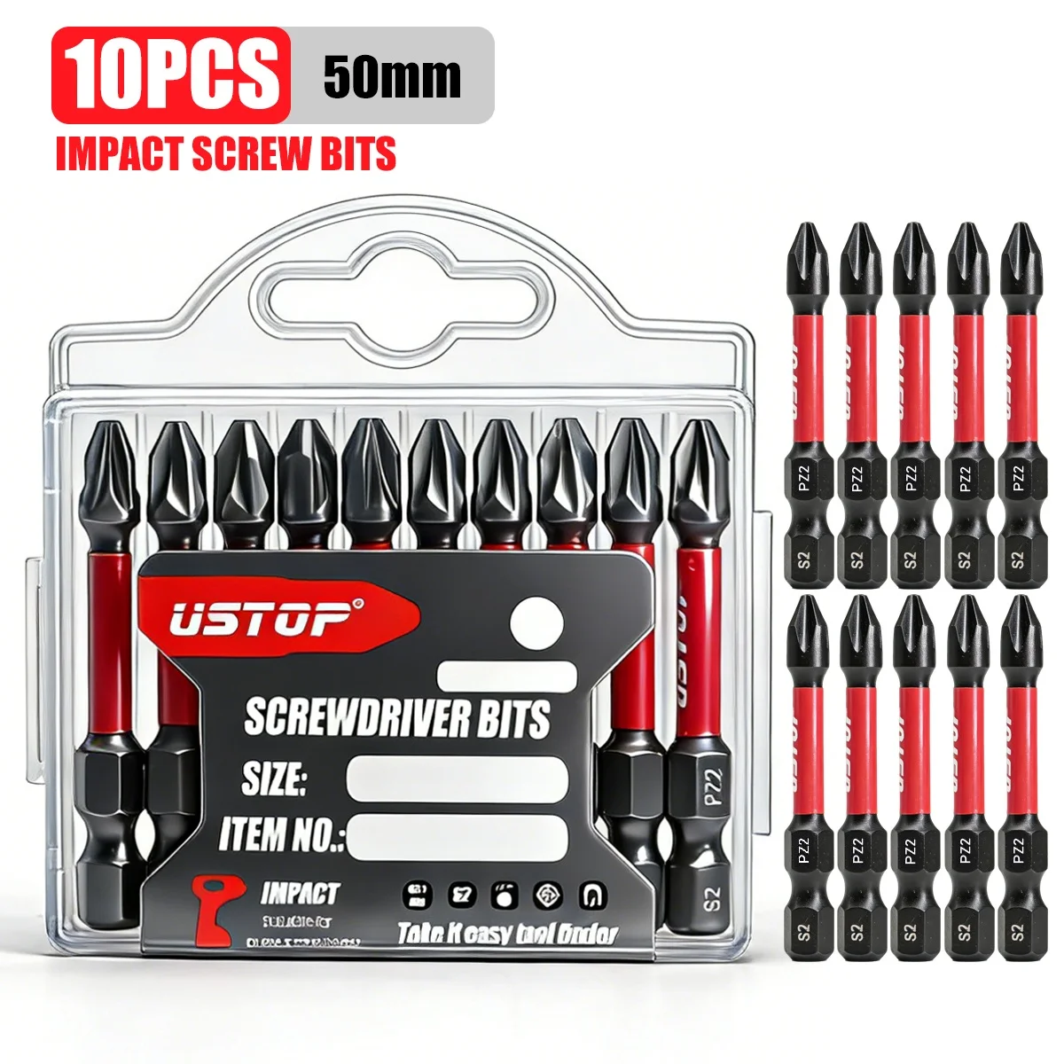 Ustop, Cross Screwdriver Bits, Upgraded 10-Piece Boxed Magnetic Pz2 Screwdriver Bit Set, with Separate Storage Box, Industrial-Grade S2 Steel, 50mm Universal Ph2 Screwdriver Bits, Quick Bit Change, Household DIY Woodworking and Renovation Tool Accessories