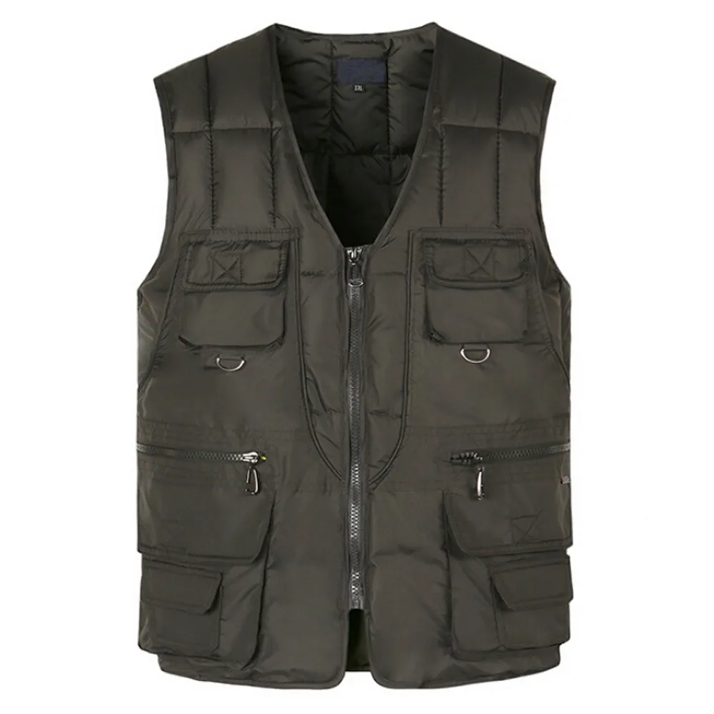 New Keep Warm Down Cotton Vest Coats Men'S Multipocket Winter Tactical Waistcoats Outdoor Causal Fishing Hiking Thermal Jackets