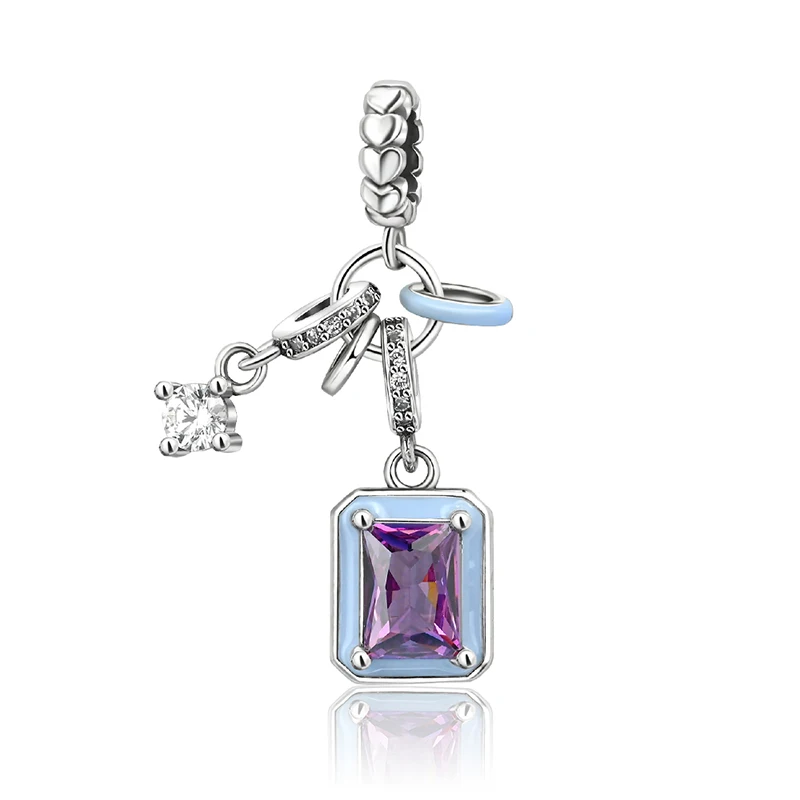 

Ahthen 925 Sterling Silver Hot Sale Beads Square Zirconia Charm fit Snake Chain Bracelets Necklaces for Women Jewelry Making