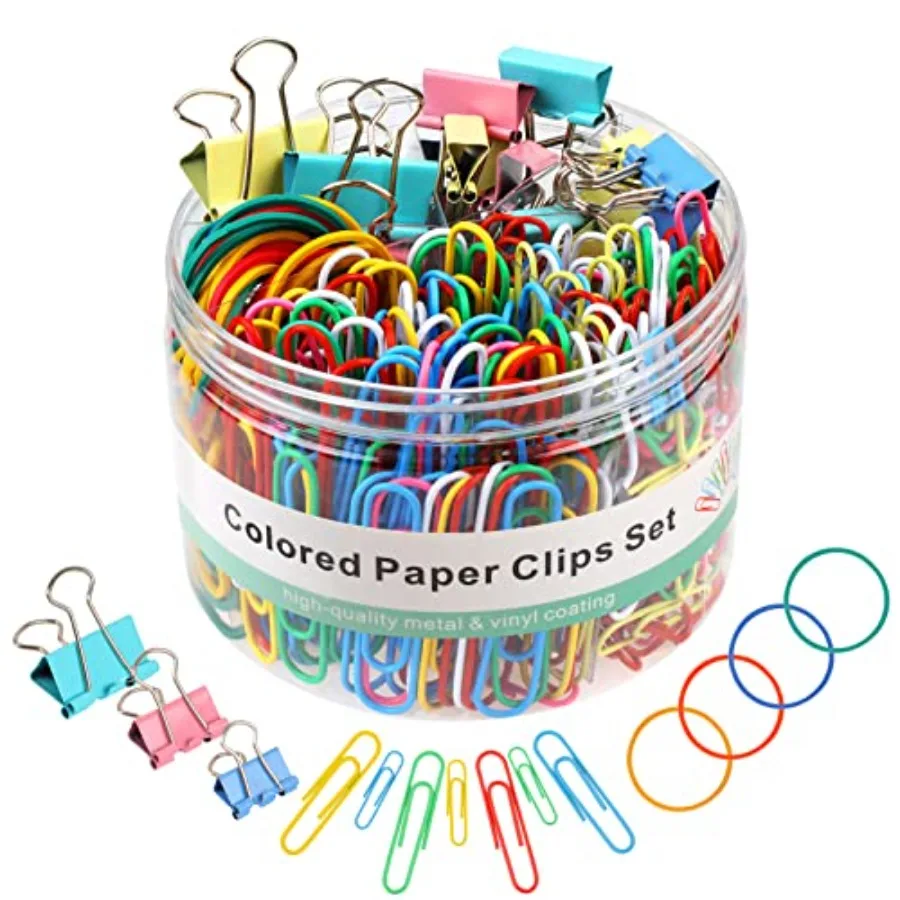 

300 Pcs Binder Clips, Rubber Bands, Office Set, Paper Clips, School and Teacher Supplies for Office Desk Essentials Assorted Si