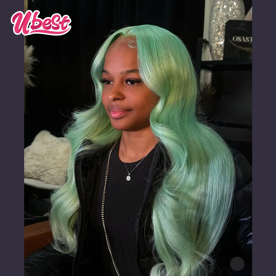 

Ubest Light Green Colored Cosplay Body Wave 13x6 13X4 Lace Front Wigs Brazilian 100％Human Hair Transparent Pre Plucked For Women