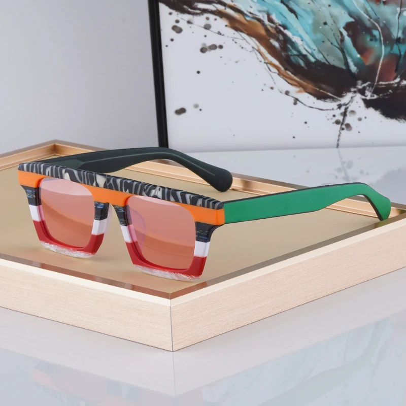 

High Quality Vintage Colorful Matte Acetate Sunglasses For Men Women Eyeglasses Designer Style Driving Travel Fashion Eyewear