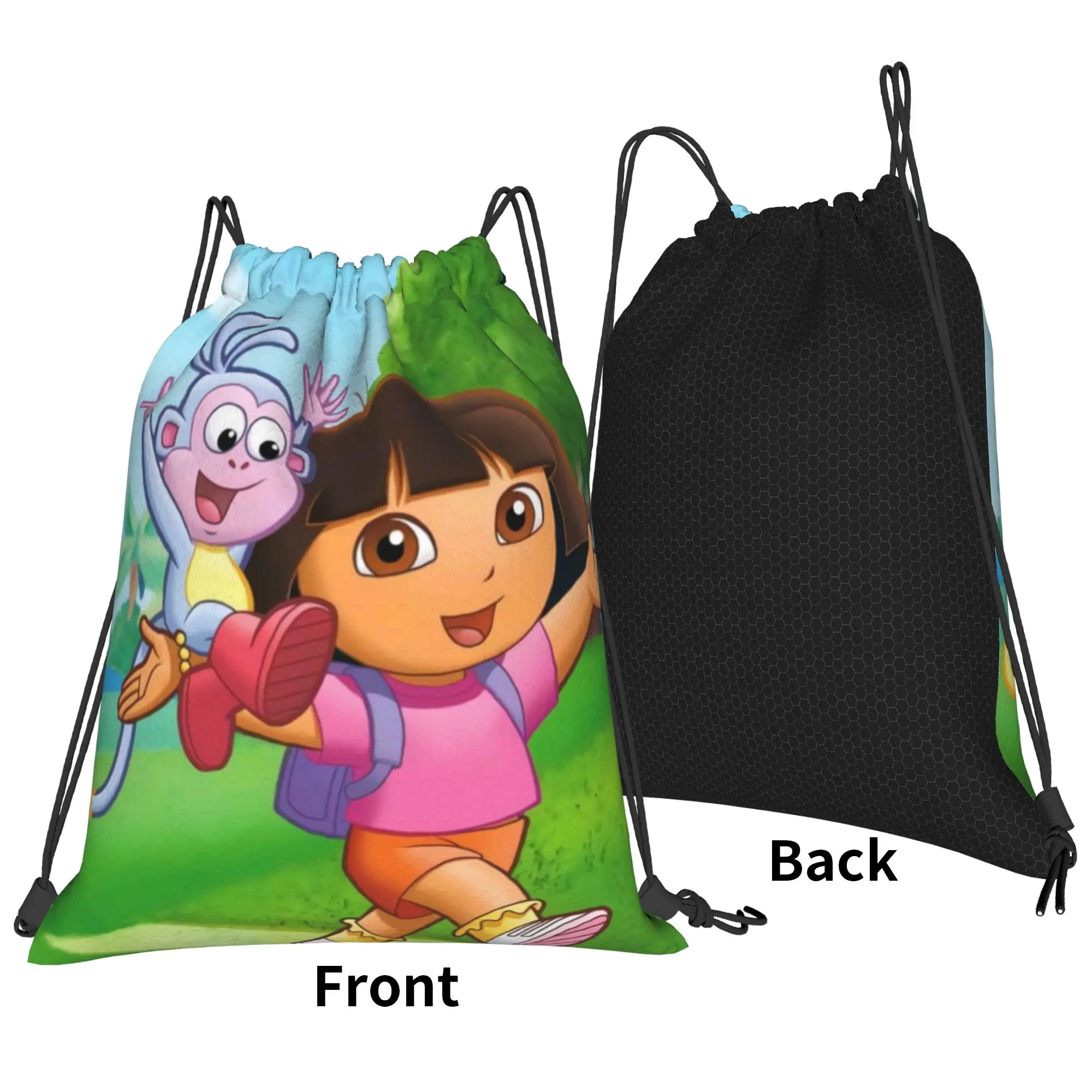 Doraa-Explorers Cartoon Backpack Drawstring Sports Bags Gym Bag Water Resistant  String Sackpack for Cycling 36cm (W) x 43cm (H)