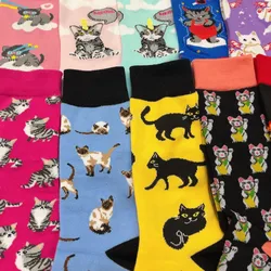 Adult Size Crew Calf Cotton Angel White Cat Socks Cartoon Kungfu Kitty Pussy Little Kitten Knitting Wool Ball Street Fashion Sox
