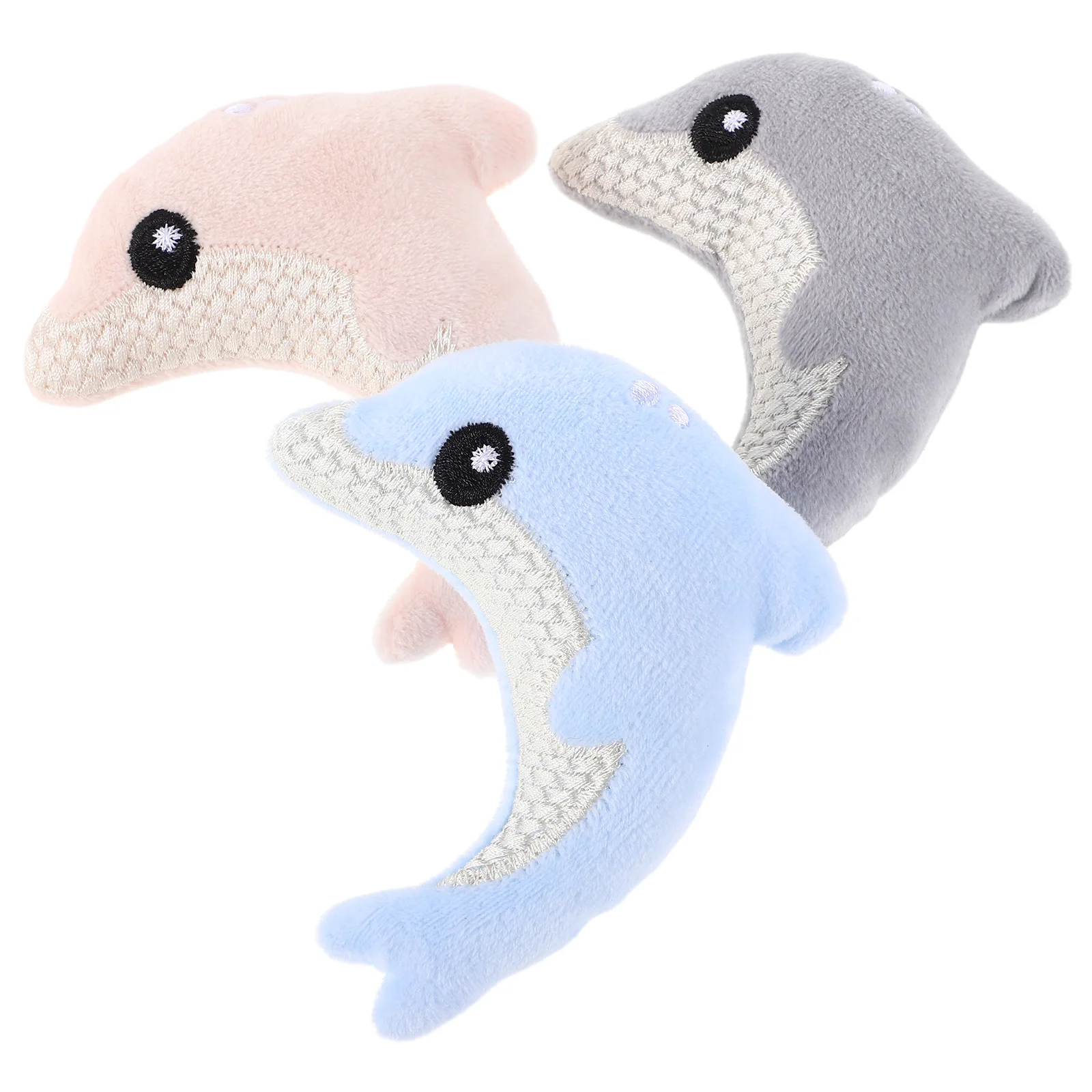 

3 Pcs Dolphin Shaped Cat Aesthetic Stuffed Pet Toys Cute Design Interactive Play Soft Material Safe Experience