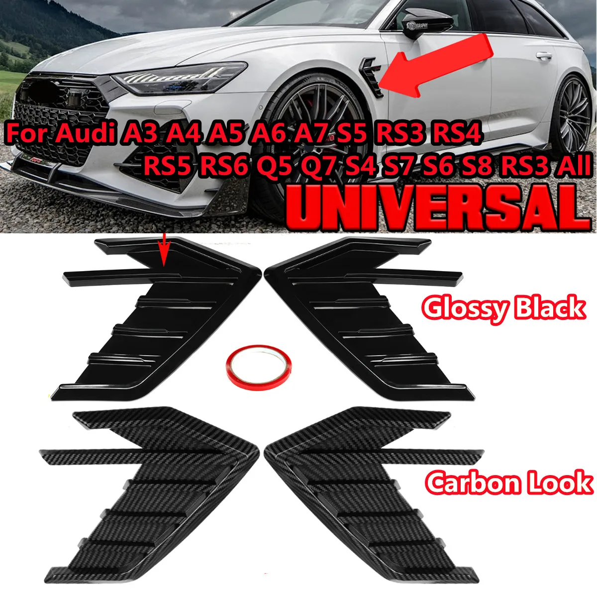 Pair ABT Style Car Side Fender vents sticker ABT Trim For AUDI A3 A4 A5 A6 A7 A7 A8 Q3 Q5 Q7 RS3 RS4 RS5 RS6 RS7 S3 S4 S5 TT