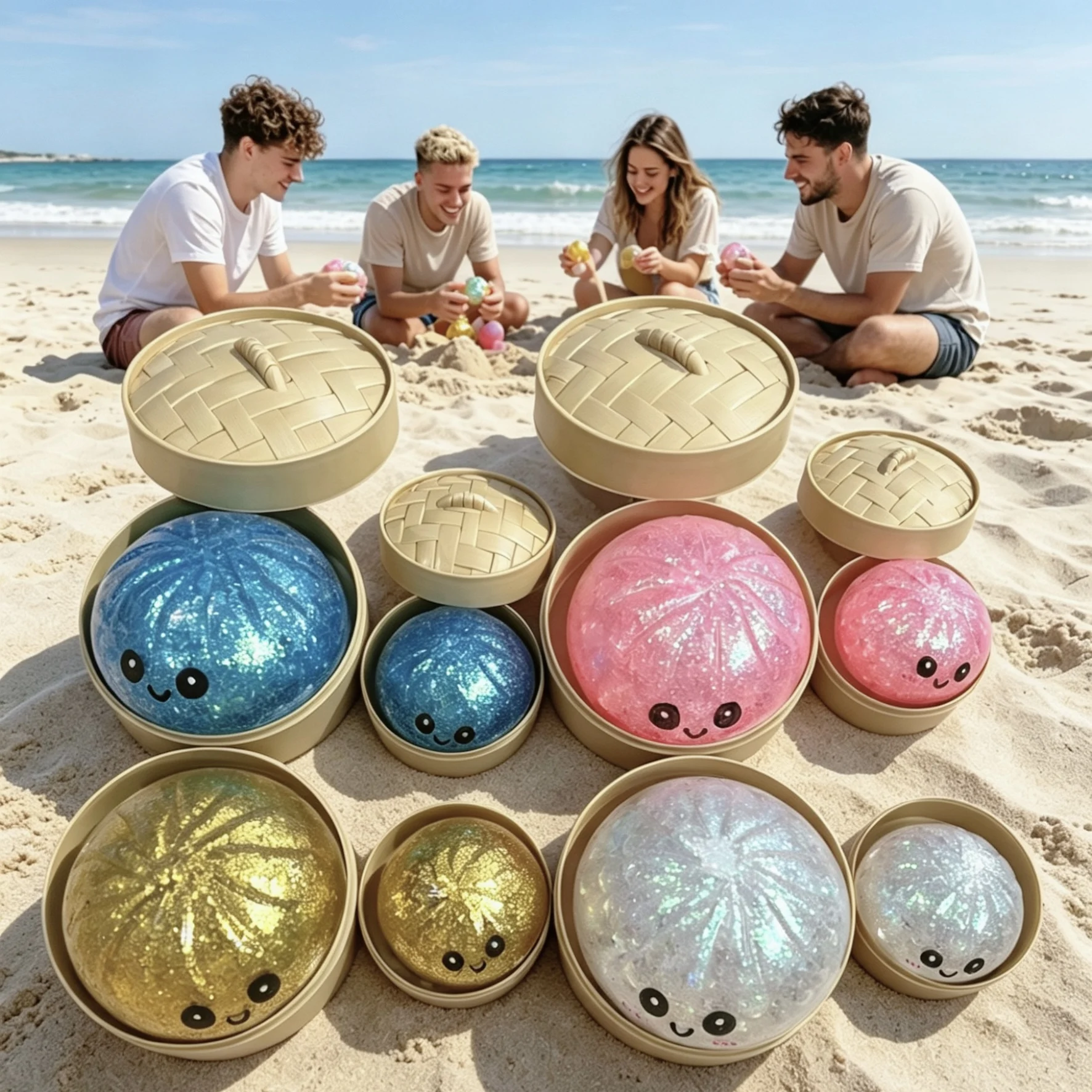 1PC Colorful Simulation Dumpling Squishy Stress Balls Squeeze Squishies Rebound Bun with Steamer，Birthday Gifts，Office