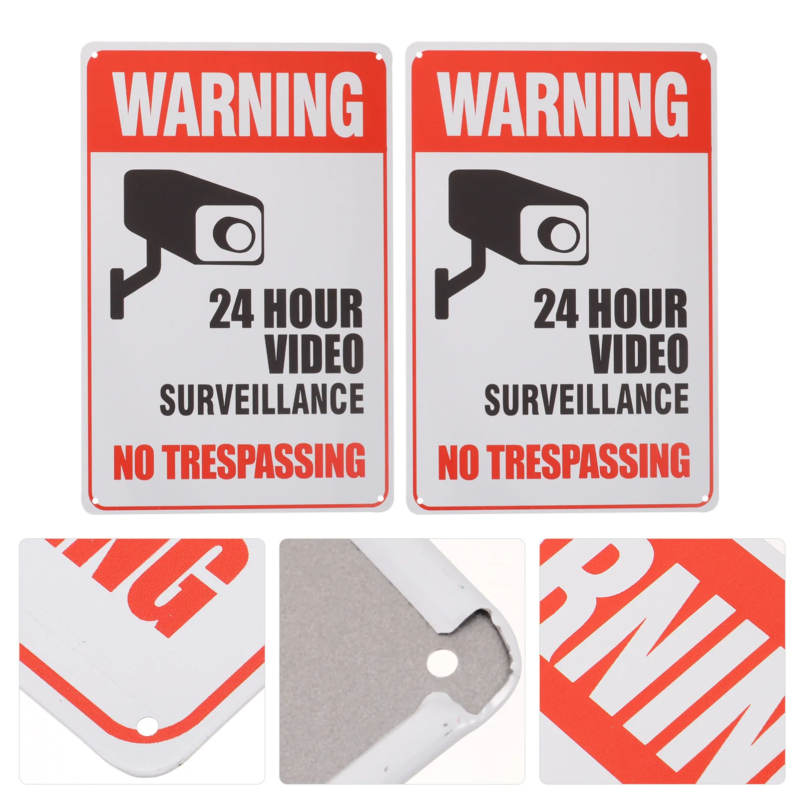 2Pcs Metal No Trespassing Caution Sign for Home Outdoor 24 Hour Video Surveillance Security No Trespassing Sign