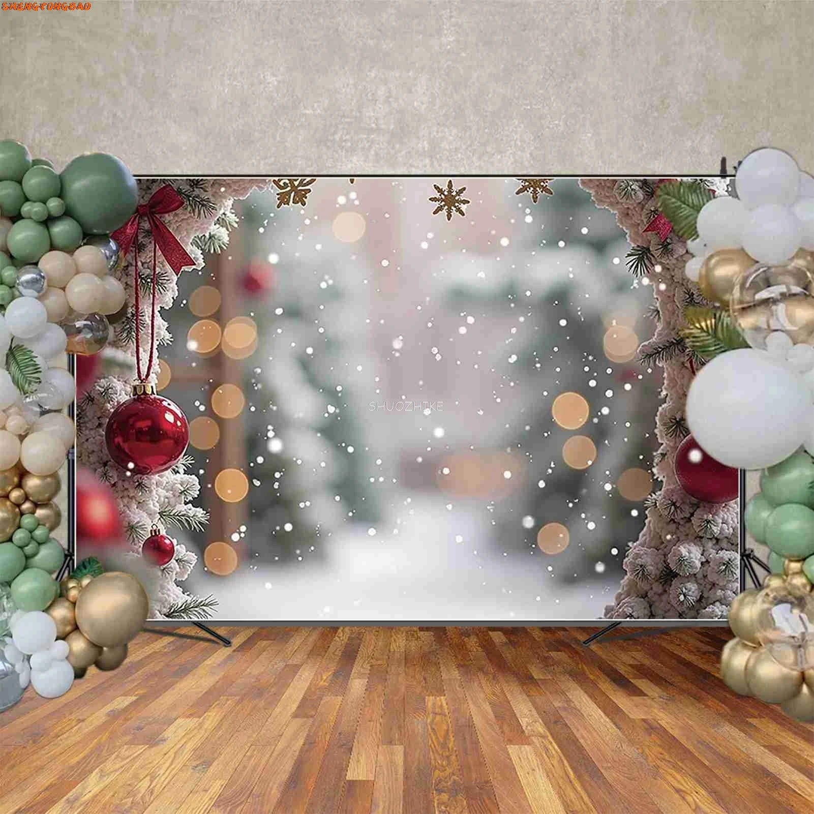 Globe à neige arrière-plans de Noël, champ d'hiver, flocon de neige, cadeaux enrichis, photozone, fournitures de studio photo pour enfants