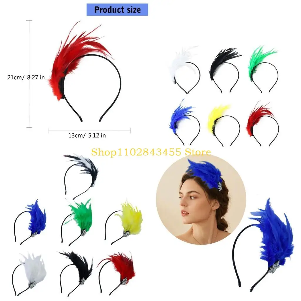 

49MC Feathered Headband for Masquerades Party Costume Accessories Fascinator Hairband Vintage 1920s Party Headpieces