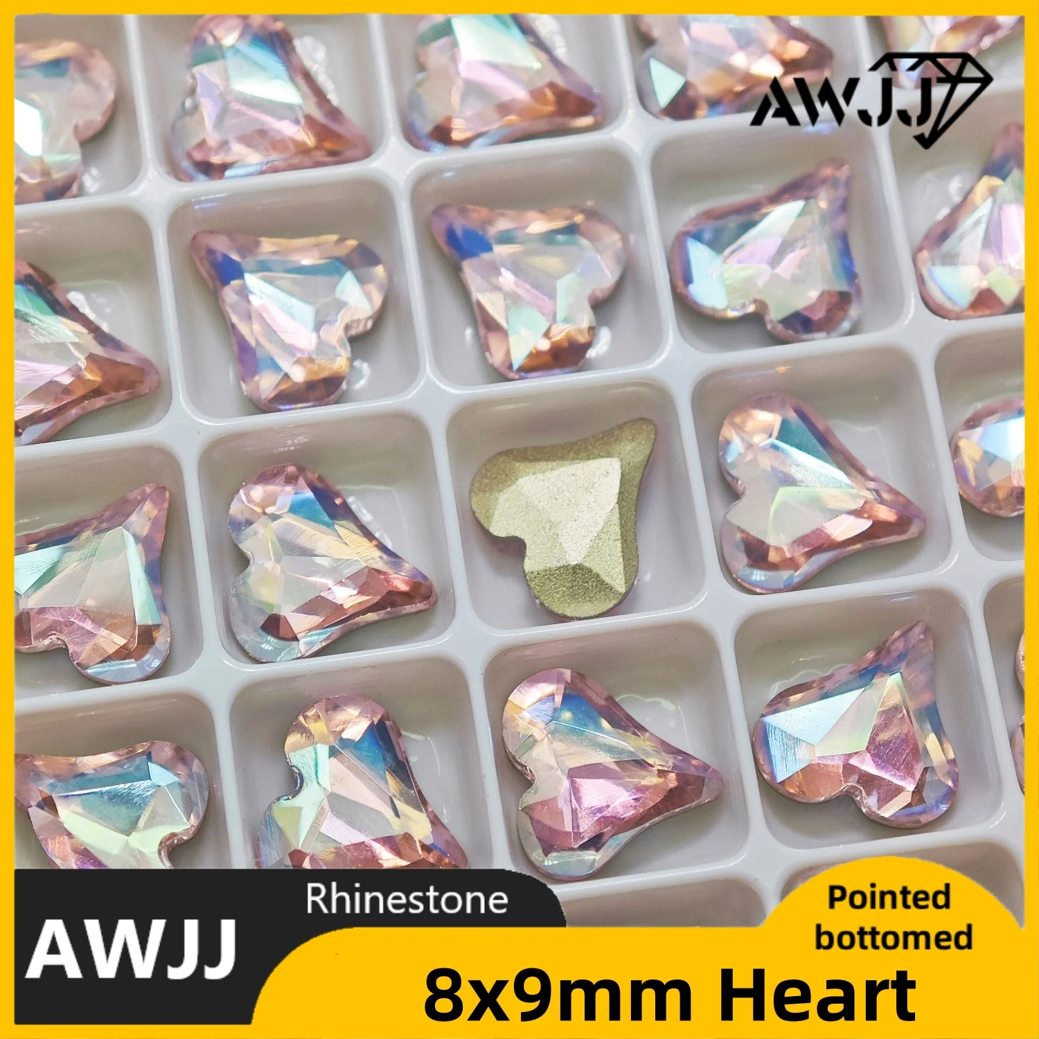 Różowe z Białym Kroplowym Sercem Motyl Wielościenne Szpiczaste Ozdobne Kamienie Szlachetne Uniwersalne Błyszczące Akcesoria do Paznokci