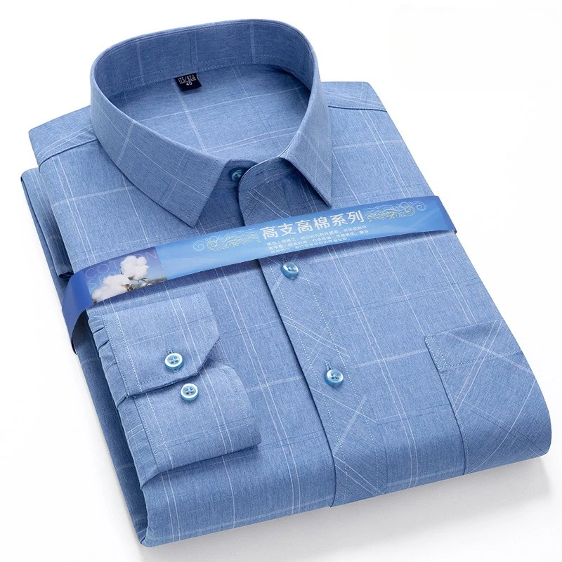 New in shirt plaid long sleeve shirts for man slim fit formal checked shirt single pocket soft designer vintage striped clothes