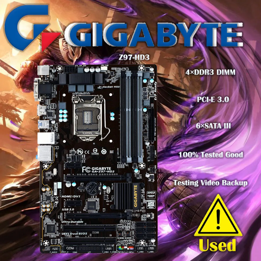 

Gigabyte GA-Z97-HD3 100% Original Motherboard LGA1150 DDR3 USB3.0 32G Z97 Z97-HD3 Desktop Mainboard SATA III Mother board