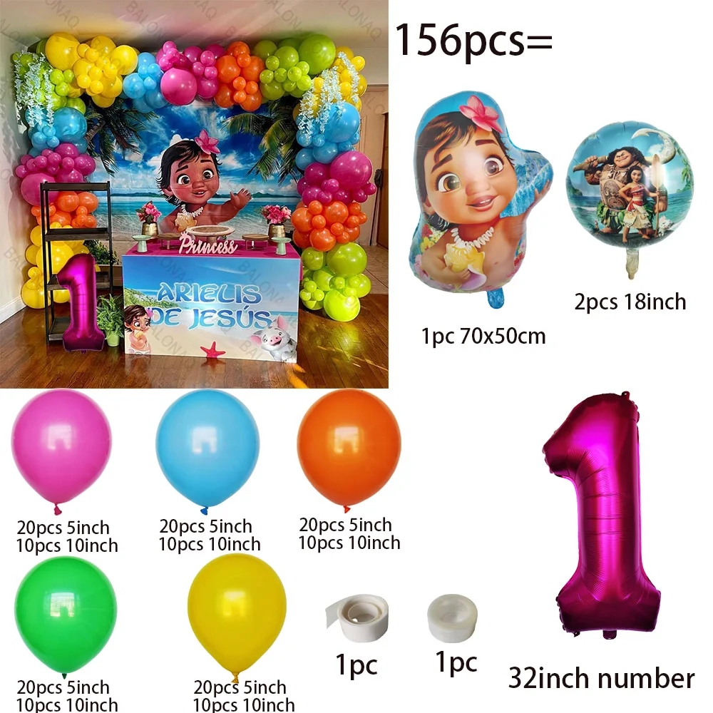 1Set Disney Moana Party Balloons Garland Arch Kit 32inch Green Number Foil Ballons For Kids Birthday Decors Baby Shower Globos