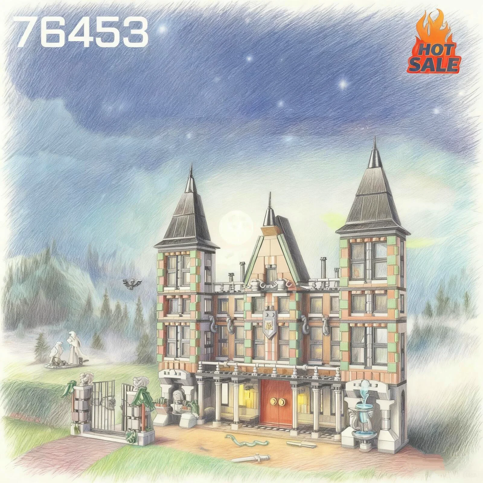 

1610 шт. Harry World MOC Malfoy Manor 76453 модель строительные блоки DIY сборка кирпичей приключенческий игровой набор подарки на Рождество и день рождения