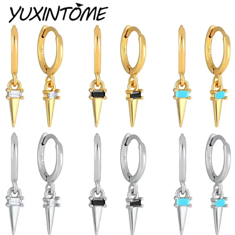 

925 Sterling Silver Needle Punk Geometric Rivet 18K Gold Earrings 10mm Silver Hoop Earrings for Women Party Fashion Jewelry