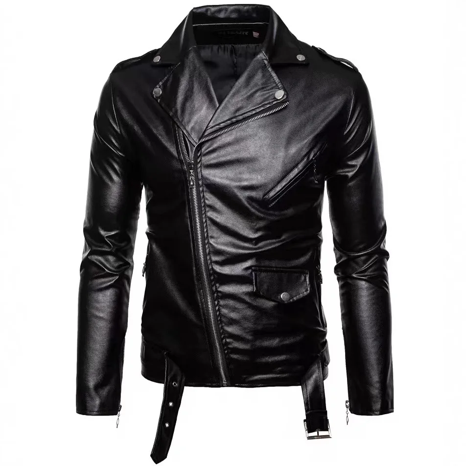 European American New Fashion Men Solid Color Asymmetrical Zipper Casual Simple Daily Jackets Spring Autumn Male Slim Coats Tops