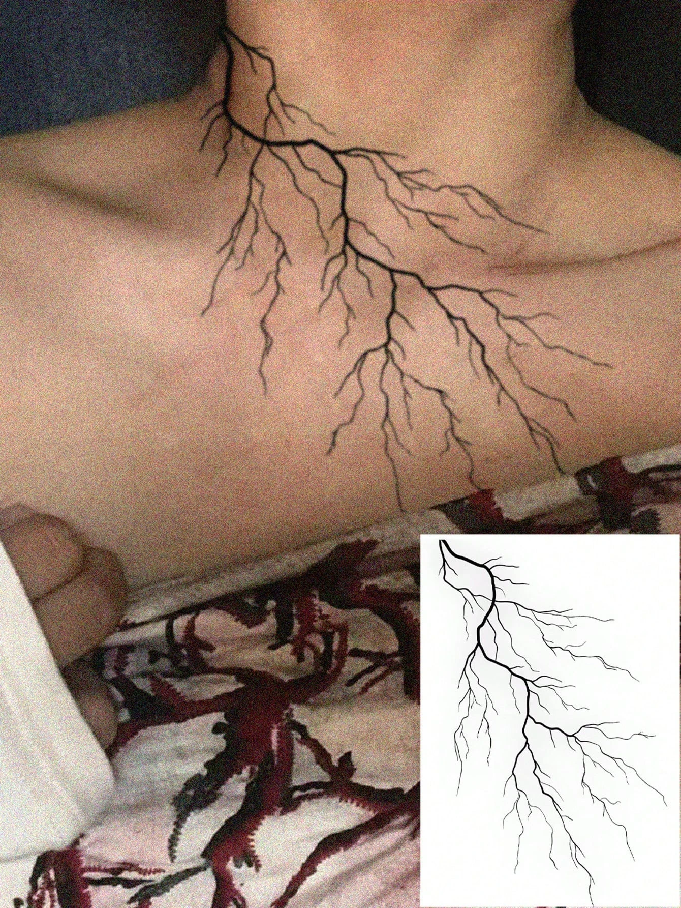 1Pc Black Vein Lightning Temporary Tattoo, Realistic Looks Like Real Tattoo, Waterproof, Lasts 3-5 Days, Goth/Dark Style