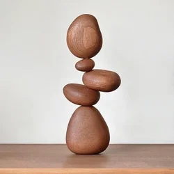 Solid Wood Stone Shape Fun Art Ornaments Nordic Style Puzzle Decompression Desk Decor Home Wall Decorations Accessories 2024
