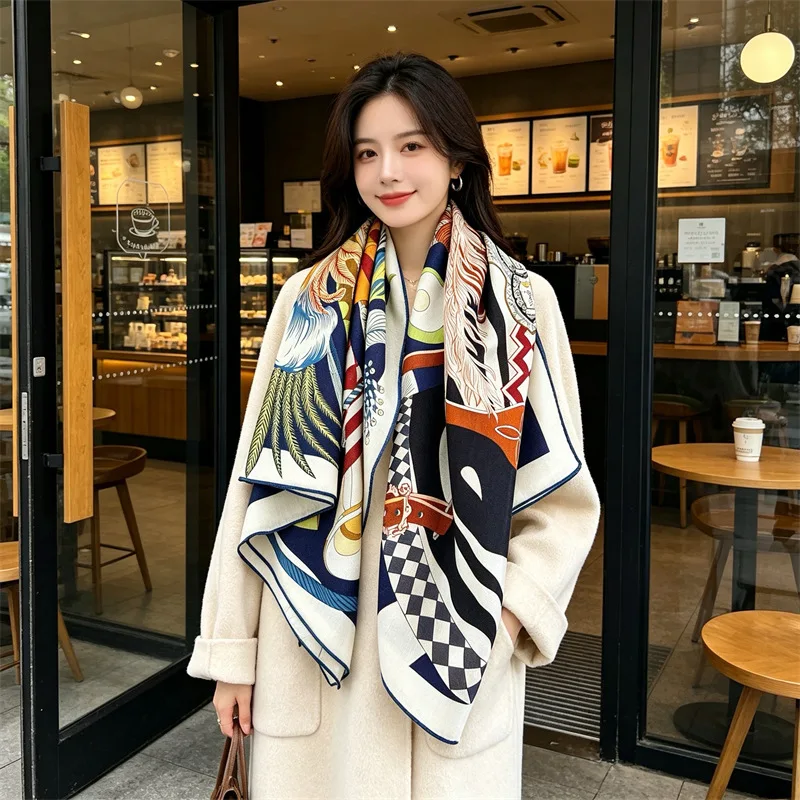 Double Sided Wool Scarf Shawl 2026 Jun Arrival Large Square Wool Foulard Echarpe Cape 132x132CM