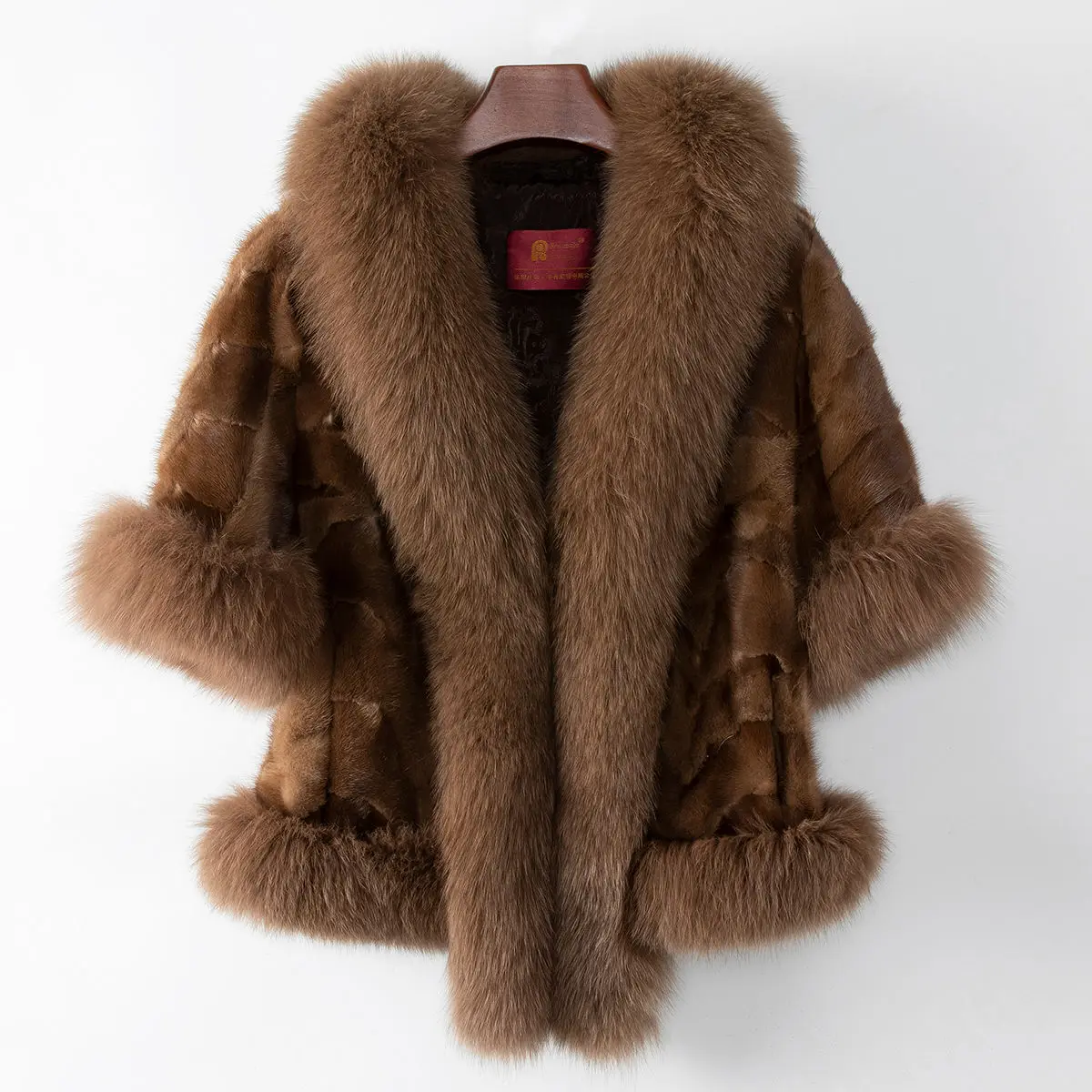 

Fur CoatNew 100% Mink Fur Grass Coat Fox Fur Collar Combination Mink Fur Coat