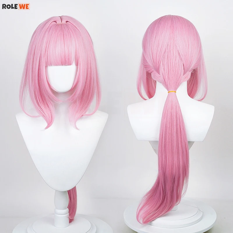 Anime Elysia Cosplay Perruque avec Frange, Cheveux Synthétiques, Perruques Style Femme, Bonnet, Long, Rose, Droit, Degré de Chaleur, 80cm