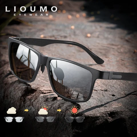 LIOUMO Óculos de sol polarizados fotocromáticos de alta qualidade para homens e mulheres armação de fibra de carbono óculos quadrados UV400 lentes de sol hombre