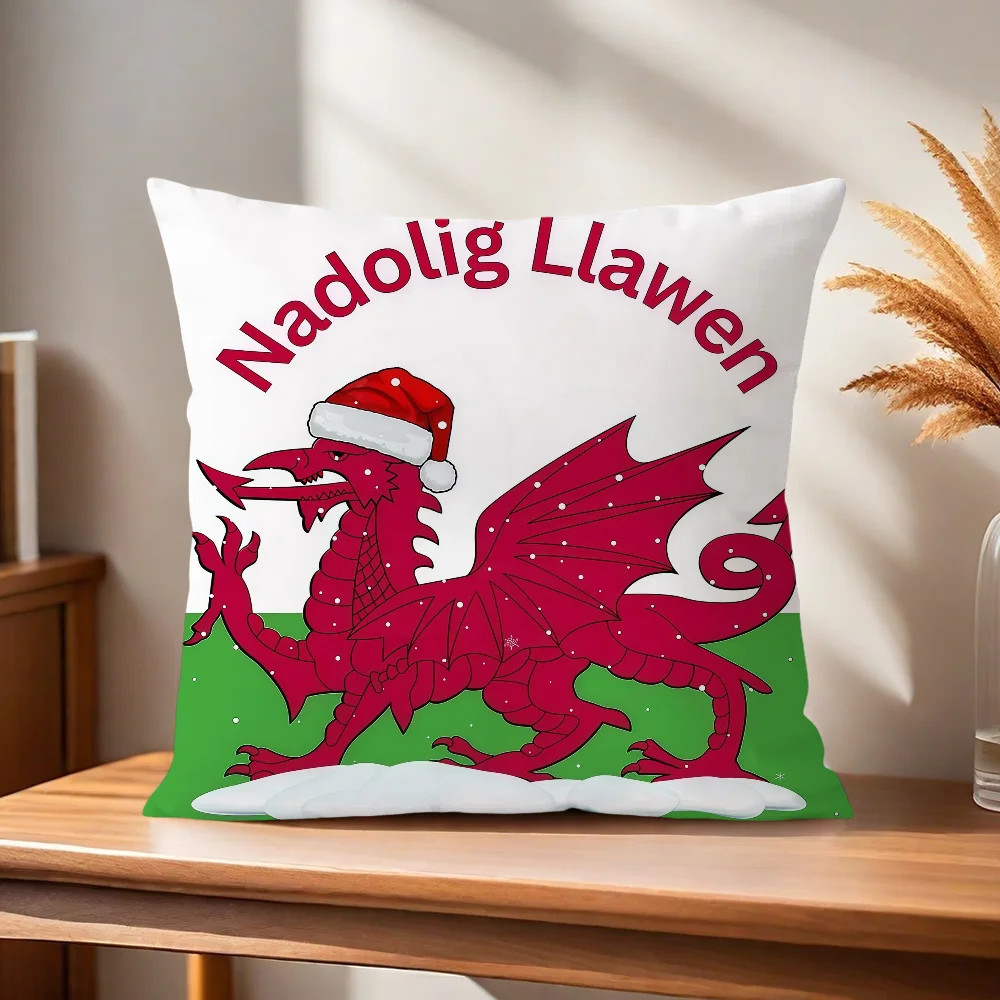 Der walisische Drache mit Weihnachtsmütze Kissenbezug für Zuhause, Sofa, Wohnzimmer, Büro, Café, Auto. – Detail 4