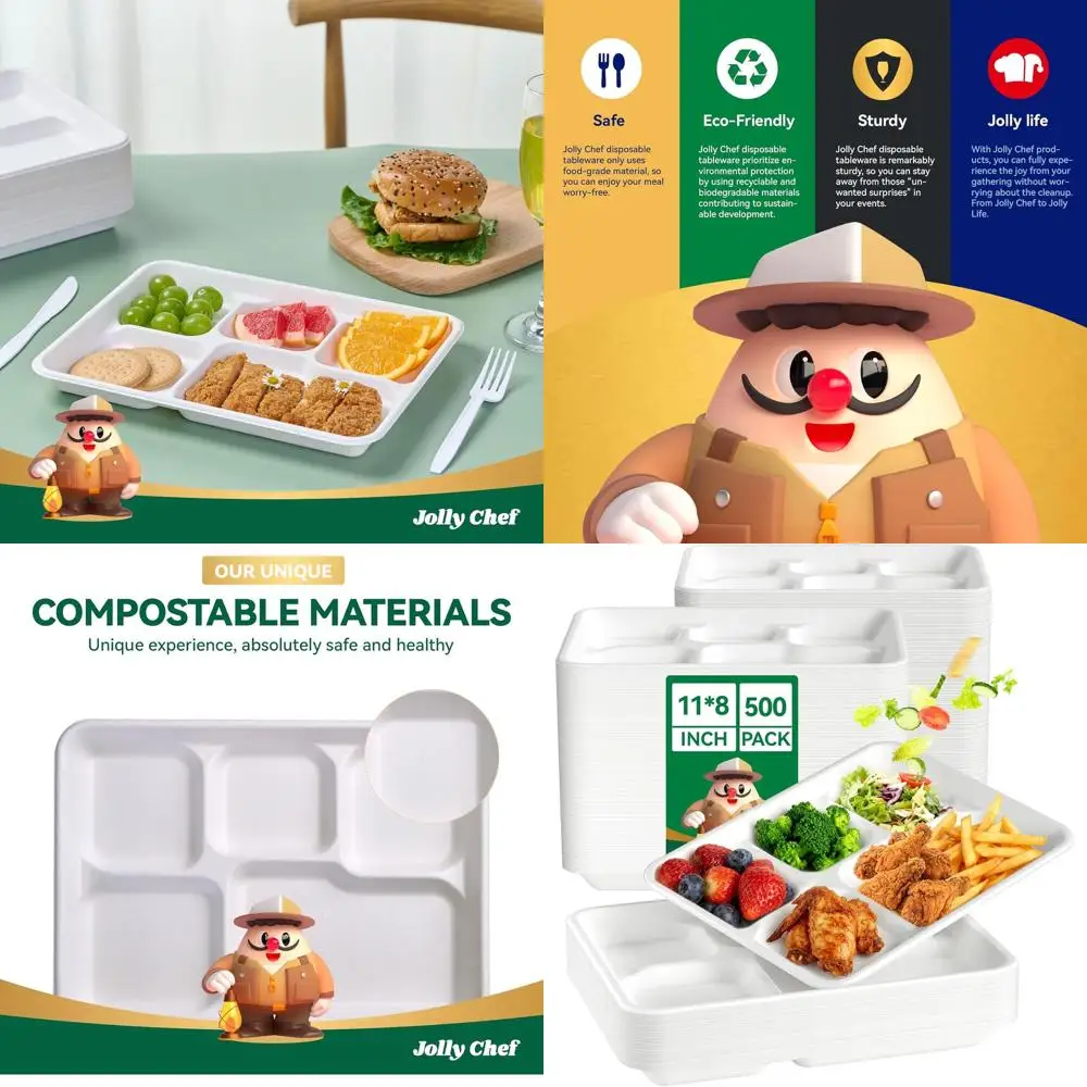 

Экологичные биоразлагаемые бумажные тарелки повышенной прочности с 5 отделениями, 500 штук, для вечеринок и ужинов