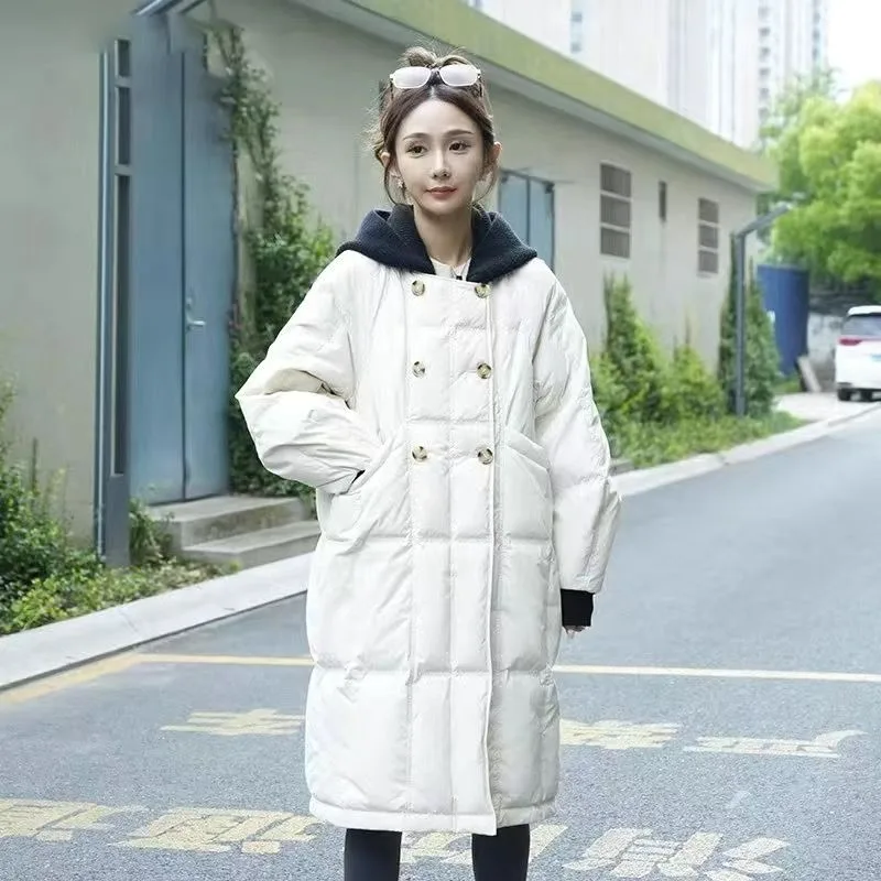 

2023 New Women Down Jacket Winter Coat Female Mid Length Version Parkas Thick Warm Outwear Hooded Leisure Time Fashion Overcoat