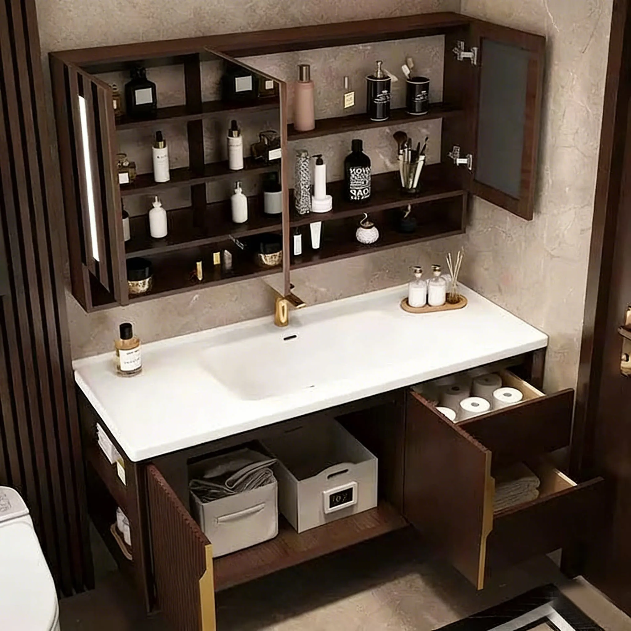 

Bathroom cabinet combination, oak solid wood ceramic integrated basin washbasin, toilet washbasin hand basin