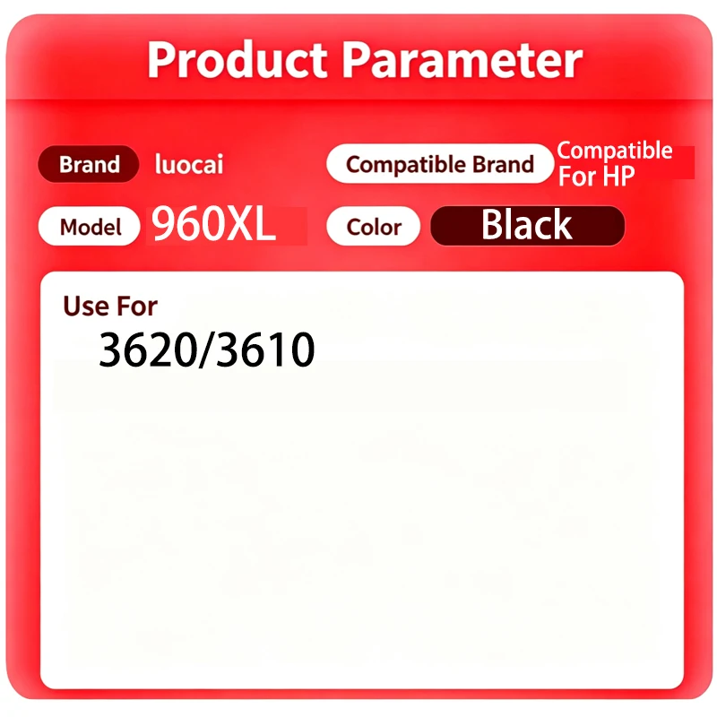 960XL 960 Ink Cartridge Compatible for HP OfficejetPro3620/3610eAlO Black Color Free Shipping Hot Sale Printer
