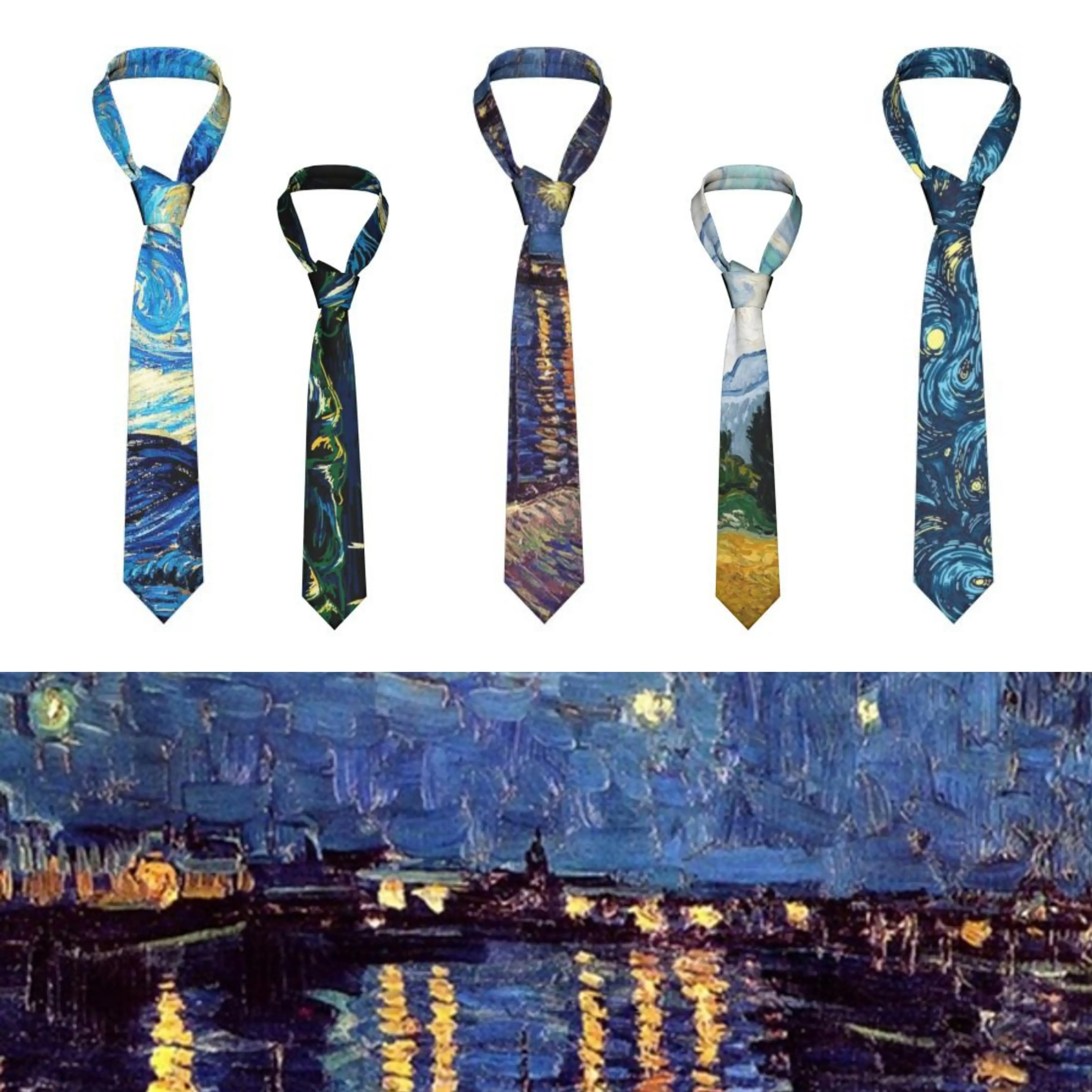 Vincent Van Gogh Tie Starry Night over the Rhone Men Design Neck Ties Gift Shirt Office 8CM Cravat