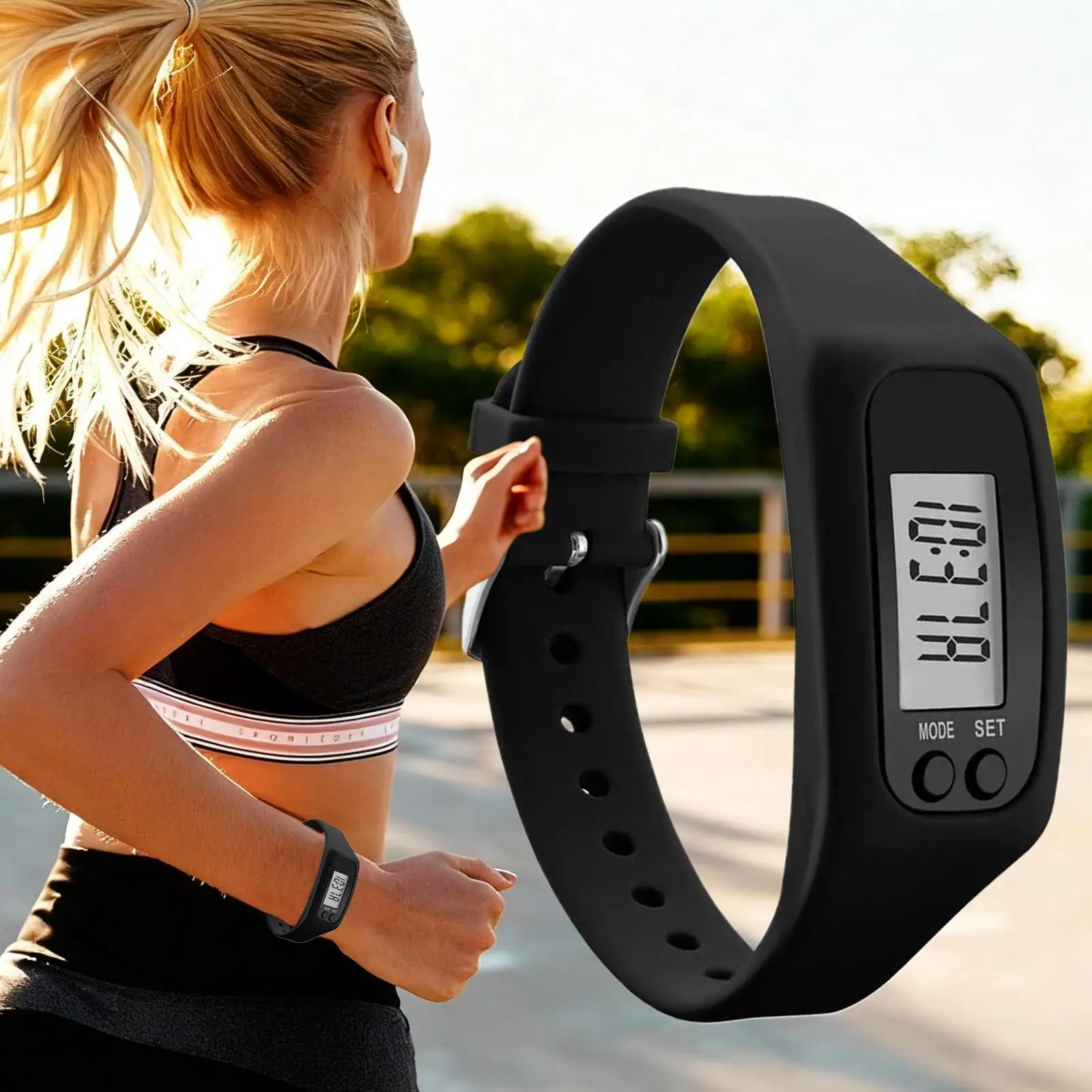 LED Pedometer Bracelet Wrist Calorie Counter 12/24H Time Display Step Counter Watch for Outdoor Sports Fitness Daily Travel