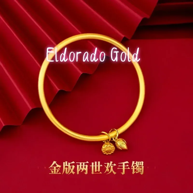 

Eldorado Gold 9999 Real Gold 24K ancient method inheritance two worlds bracelet, national style lotus pod lotus ancient method