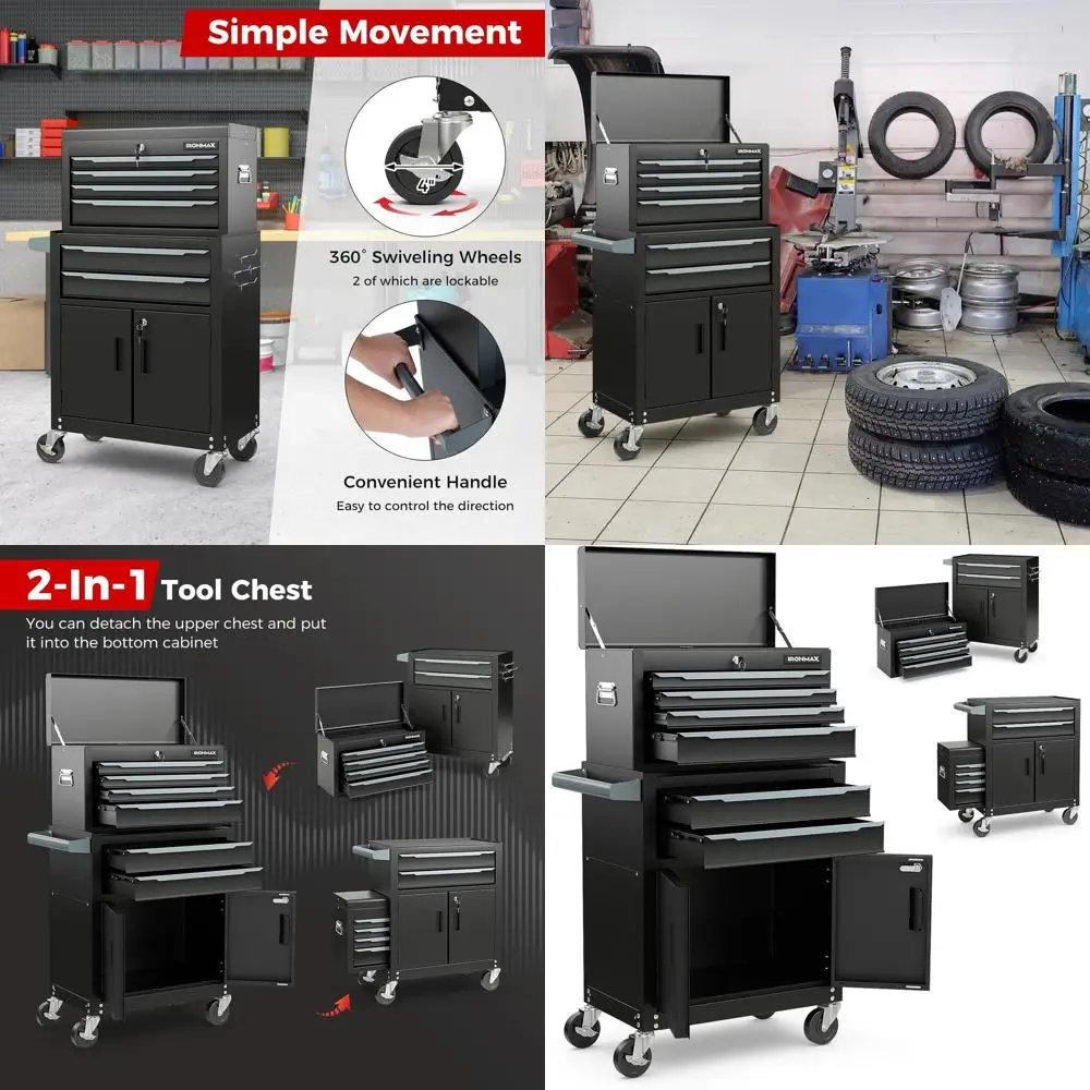 

Extra Large 6-Drawer Rolling Tool Cabinet with 4 Lockable Wheels, Auto-Lock, and Protective Liner for Garage & Workshop