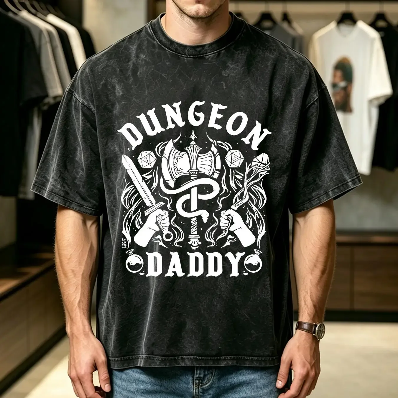 washed T Shirt Dungeon Daddy Master Essential Vintage And Dragon Funny Love long or short sleeves vintage Washed Stylish