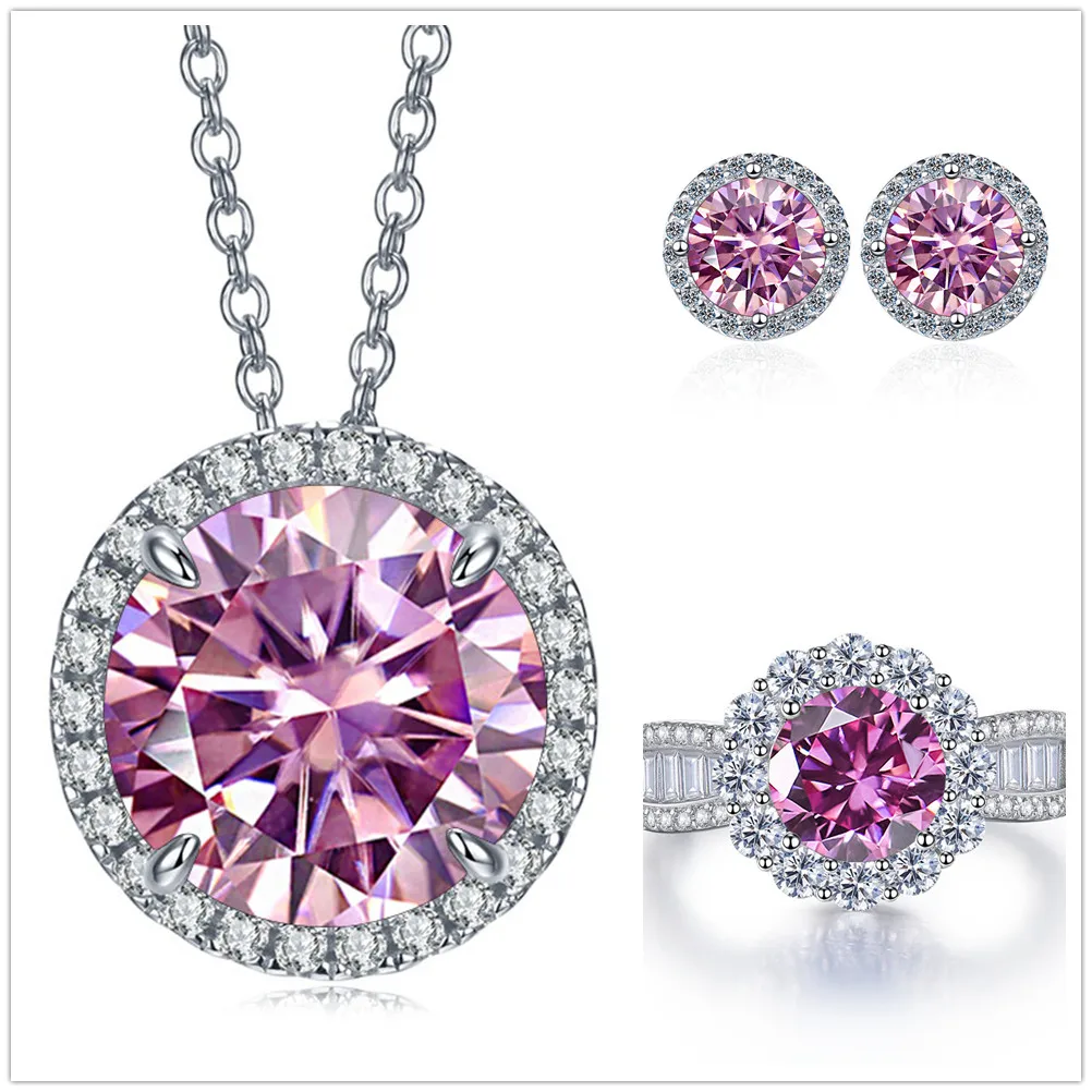 Łącznie 9 karatowy zestaw biżuterii moissanite 925 Sterling Silver Pierścionek Kolczyki Naszyjnik Biżuteria przekonała test diamentowy z czarną kartą prezentową