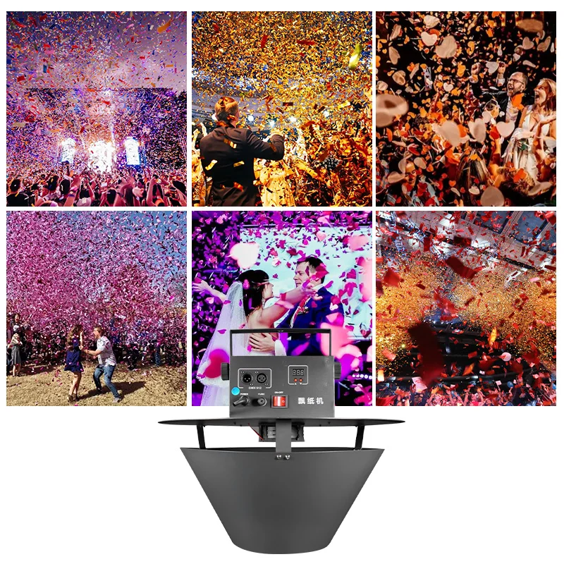 Durable metal hanging ceiling confetti machine remote control confetti machine multi-color light dry ice