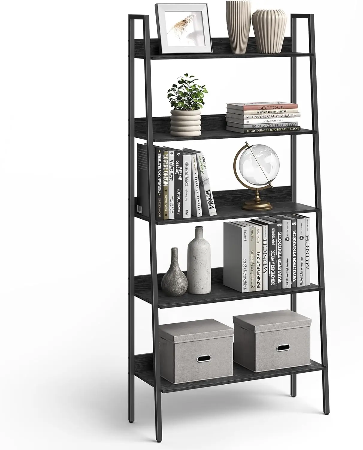 

VASAGLE Bookshelf, 5-Tier Bookcase, Ladder Shelf for Home Office, Living Room, Bedroom, Kitchen, Ebony Black and Ink Black