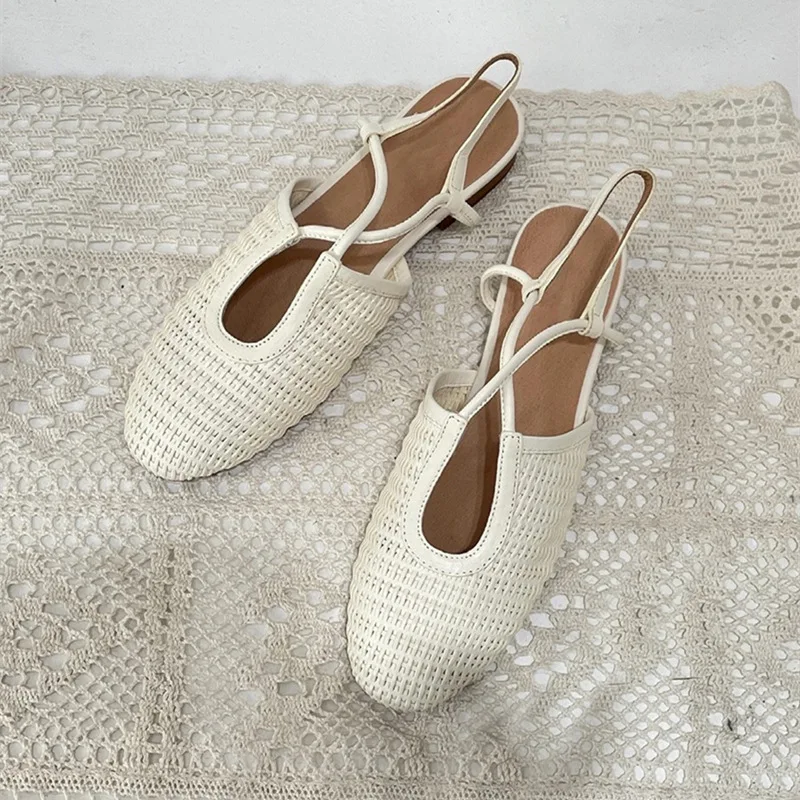 Genuine Leather Woven Toe Sandals for Women To Wear In Summer, Vintage Grandma Shoes, Fairy Style Flat Bottomed Sandals