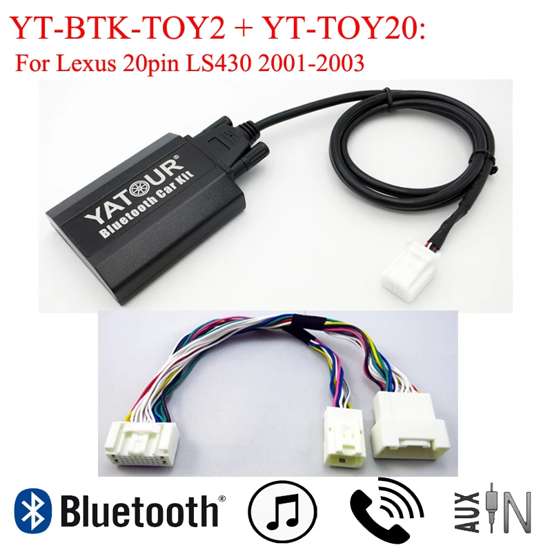 Adapter Bluetooth Yatour BTK Hi-Fi do odtwarzania muzyki i prowadzenia rozmów telefonicznych, dedykowany do fabrycznie wyposażonych Lexus LS430 2001-2004 i SC430 wszystkich roczników.