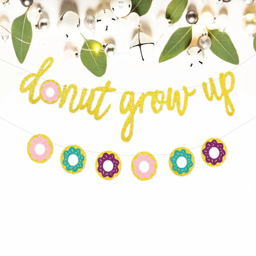 

Donut Grow Up Golden Letters Banner Birthday Party Decoration Wedding Decor Kids Adult Celebration Diy Event Supply