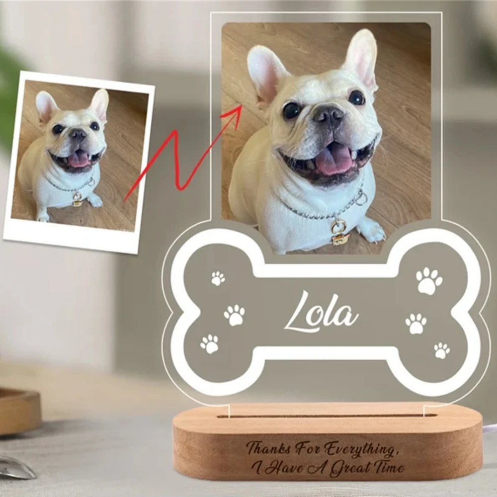 Cornice per foto commemorativa per animali domestici luce notturna con testo fotografico regalo unico personalizzato per te stesso amico famiglia lampada personale a forma di zampa per animali domestici