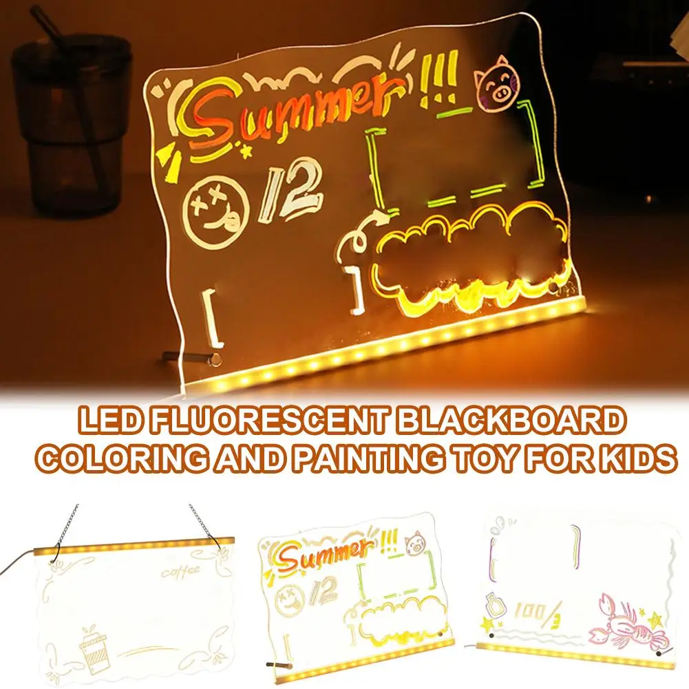 

Светодиодная доска для заметок с ночником, красочная 7 ручек, акриловая доска для сообщений «сделай сам», детская доска для рисования для детей, подарок на день рождения 2026